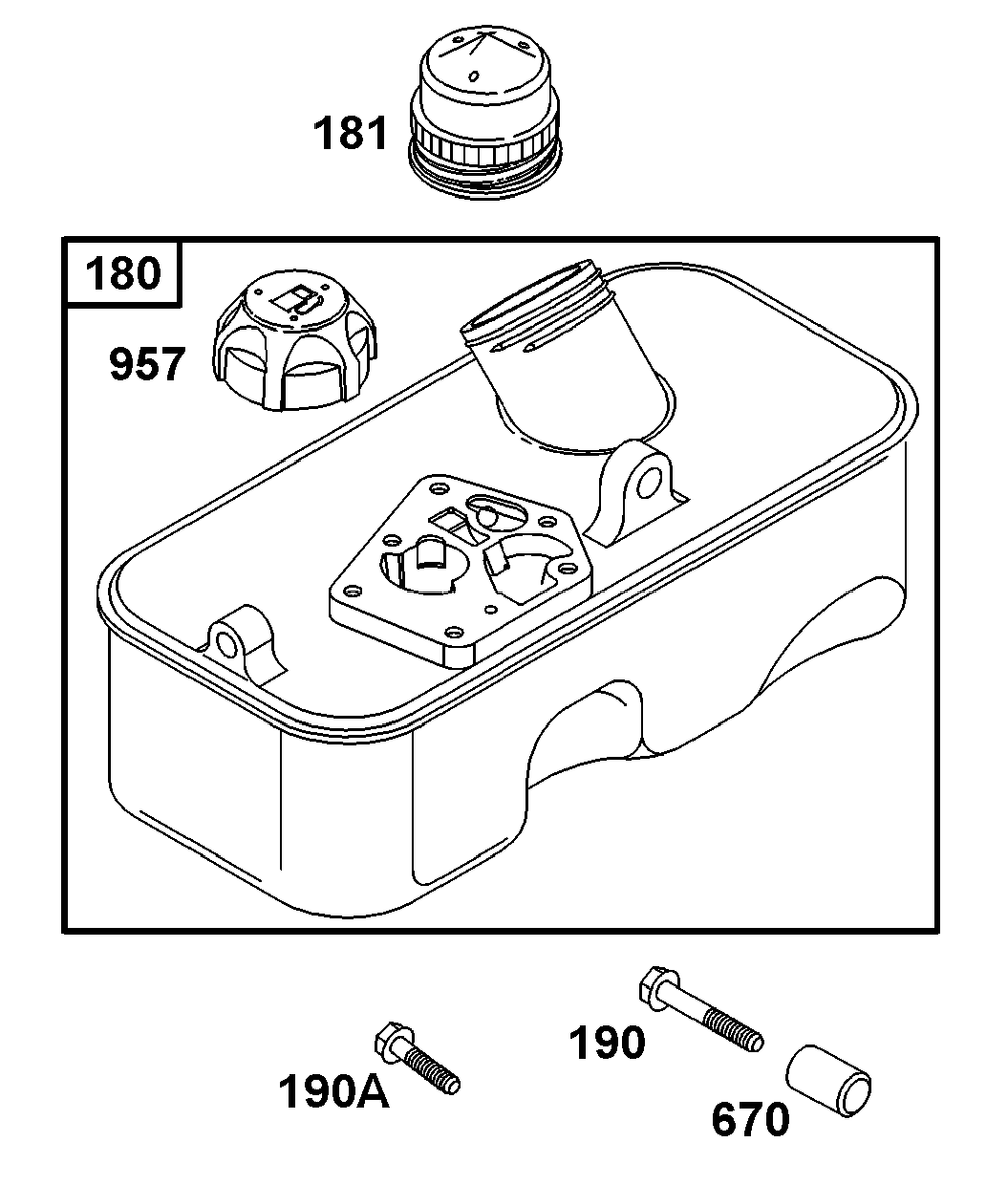 Fuel Tank Group Diagram and Parts List for 10C902-2033-XX  Briggs and Stratton Engine